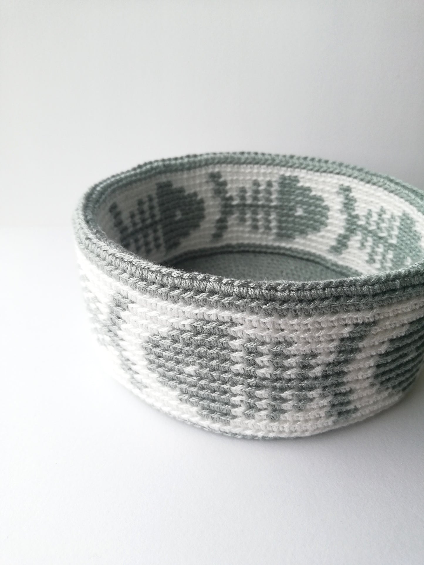 Tapestry crochet basket with fish bones