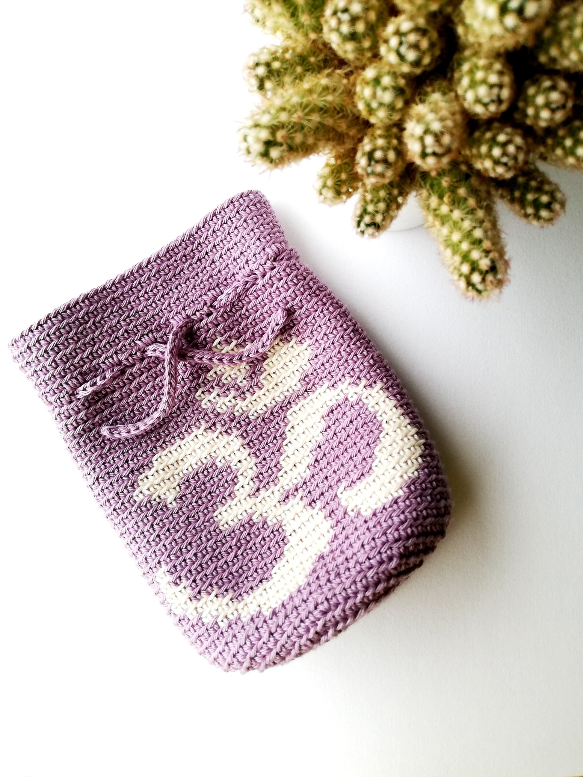 Crochet drawstring bag Yoga OM symbol