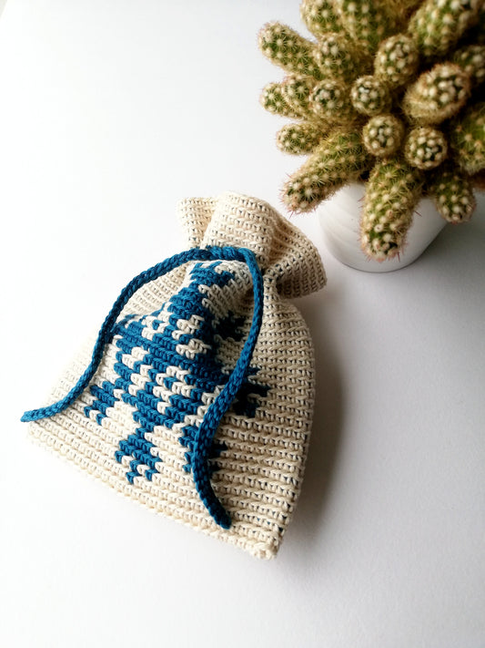 Tapestry crochet drawstring bag Snowflake